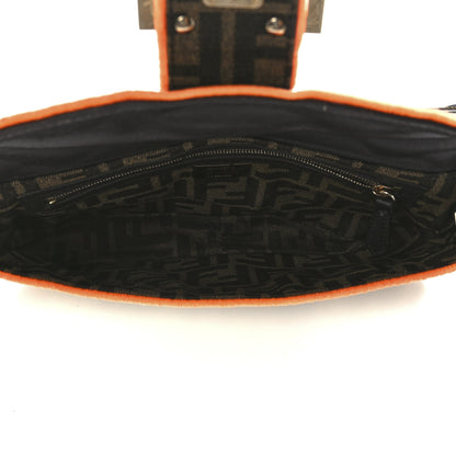 Fendi Fabric Jacquard FF 1974 Plant Embroidered Baguette Tobacco Moro Orange 5 of 14