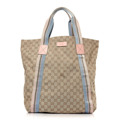 Gucci GG Monogram Medium Web Handle Vertical Tote Pink Blue 1 of 15