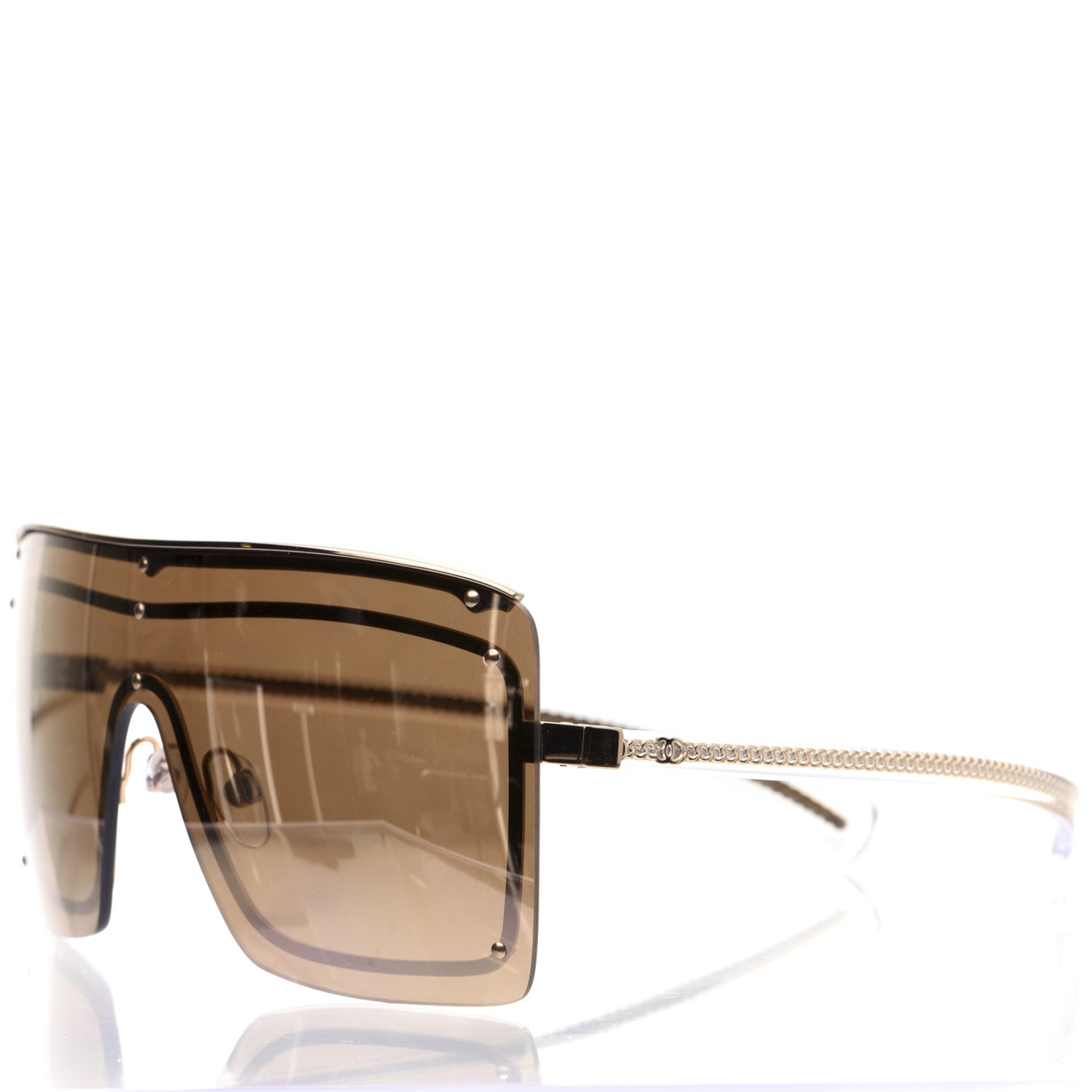 Rimless Shield Chain Sunglasses 71261 Brown Gold