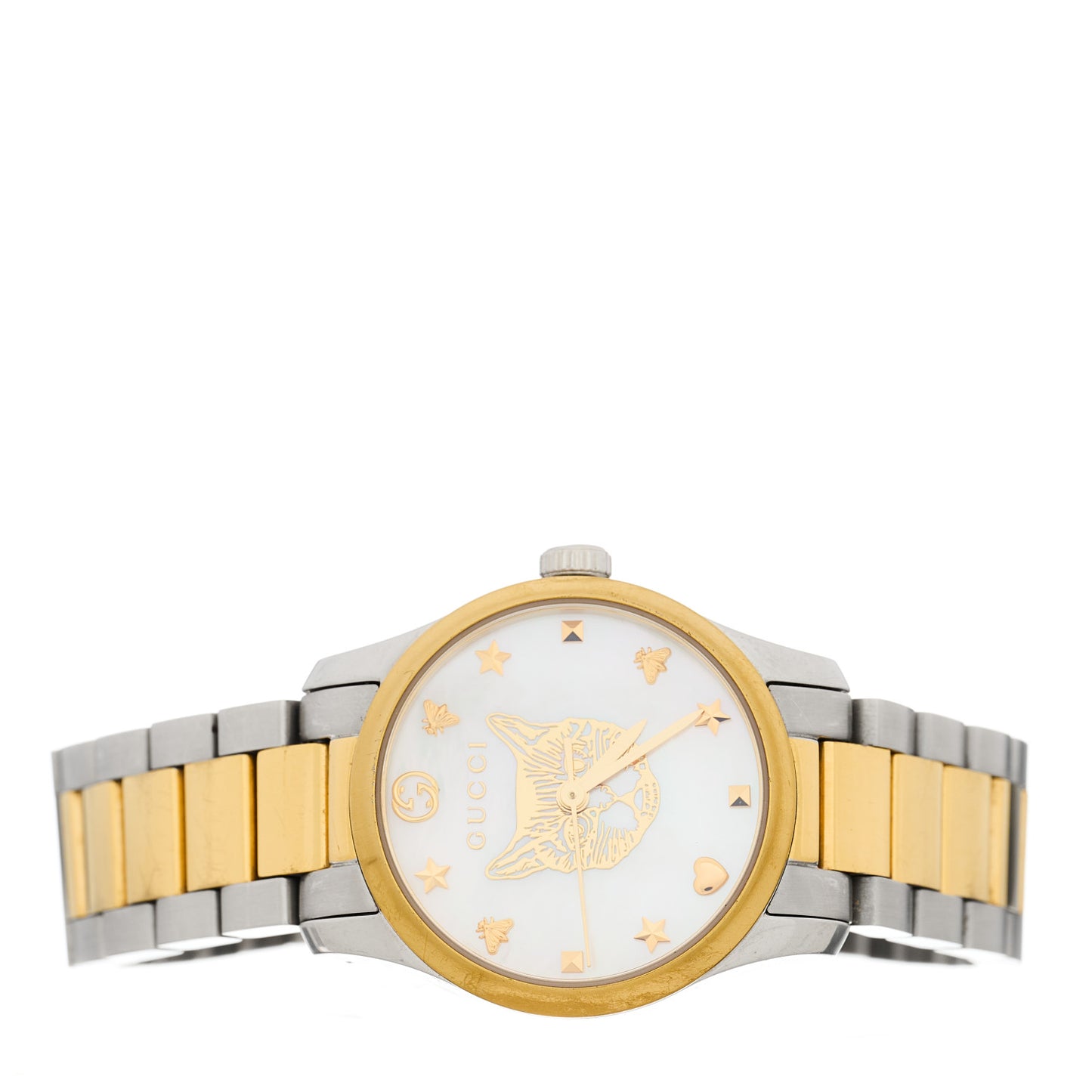 Stainless Steel Mother of Pearl 27mm G-Timeless Two Tone Cat Quartz Watch
