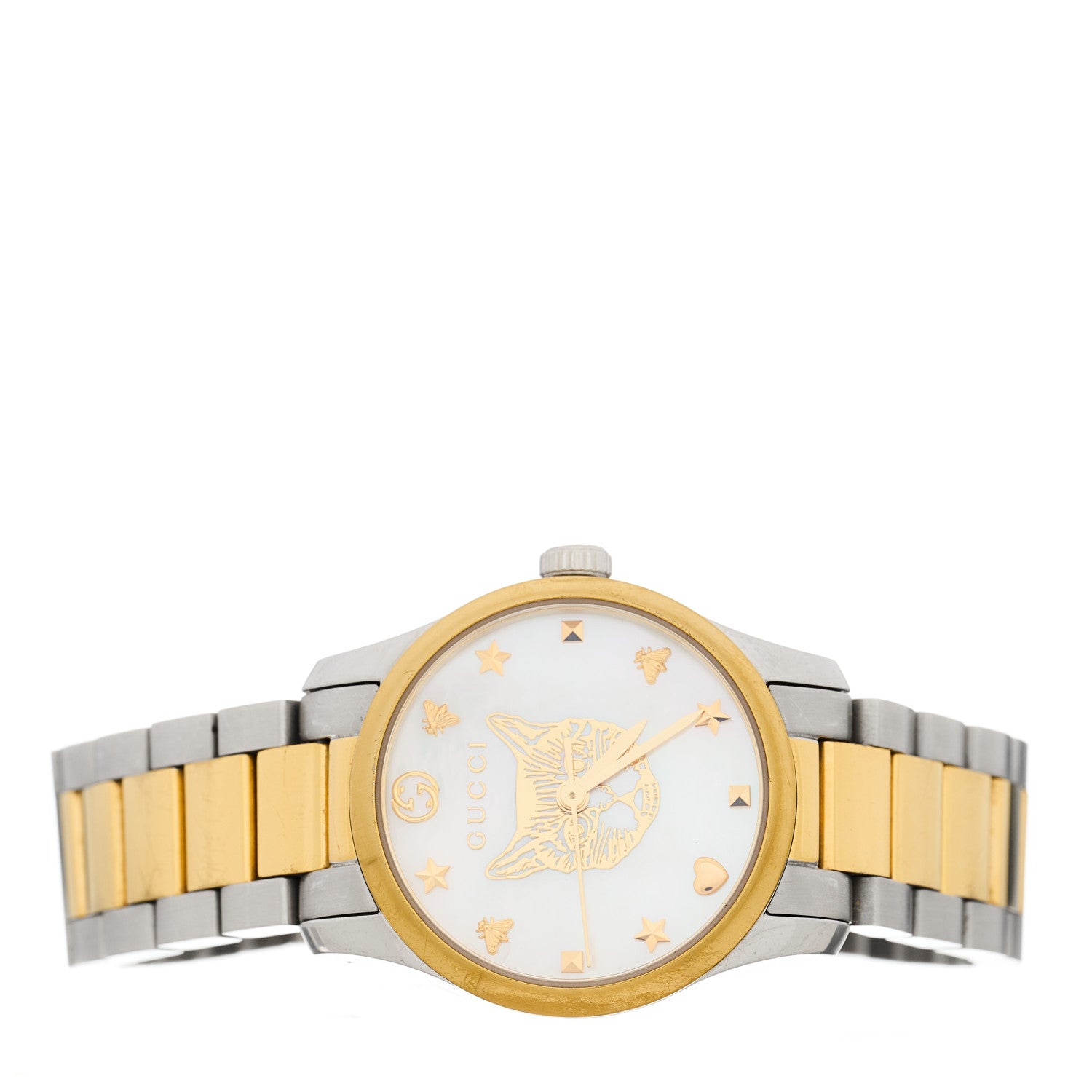 Gucci Stainless Steel Mother of Pearl 27mm G-Timeless Two Tone Cat Quartz Watch 2 of 5