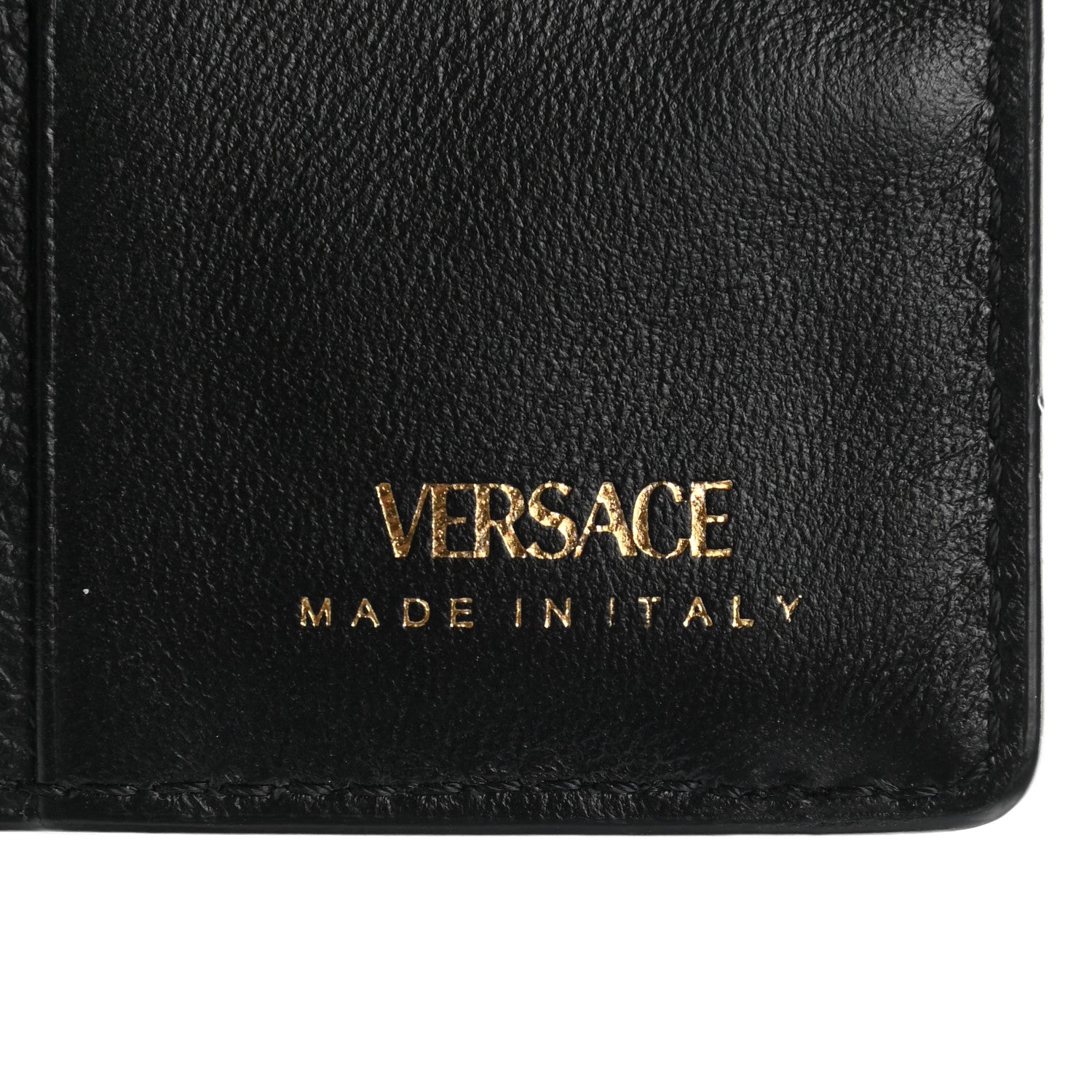 Versace Grained Calfskin Medusa Zip Card Holder Wallet Black 6 of 7