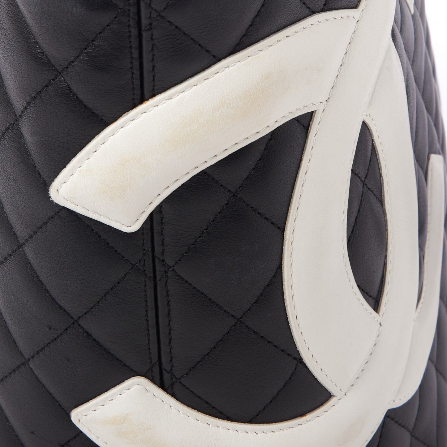 Calfskin Quilted Large Cambon Tote Black White