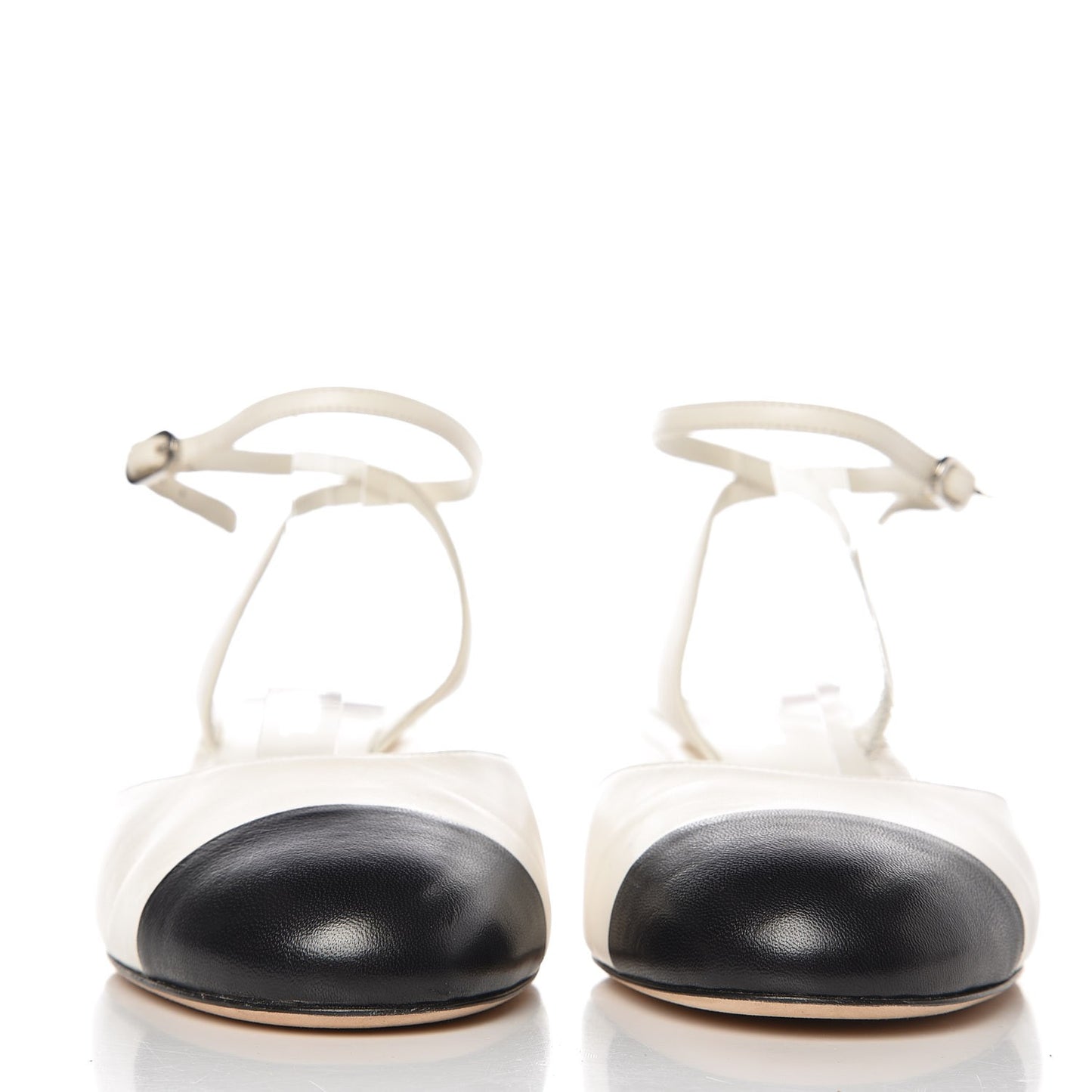 Lambskin Cap Toe CC Ankle Strap Sandals 38.5 White Black