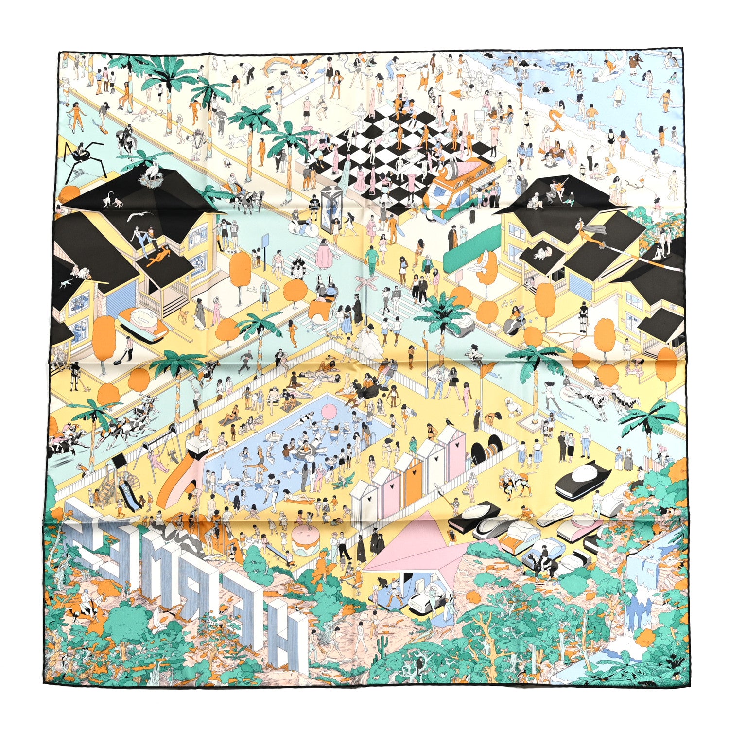 Hermes Silk On The Beach Scarf 90 Creme Menthol Ebene 1 of 4