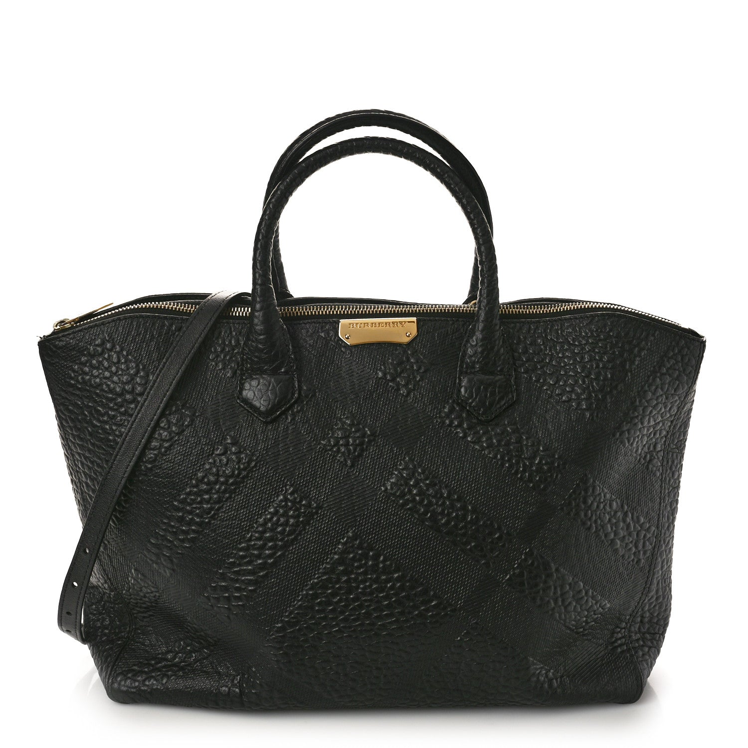 Burberry Heritage Grain Check Embossed Medium Dewsbury Tote Black 1 of 8