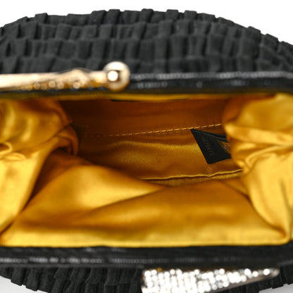 Fendi Satin Quilted Ruffle Borderline Clutch Black 5 of 6