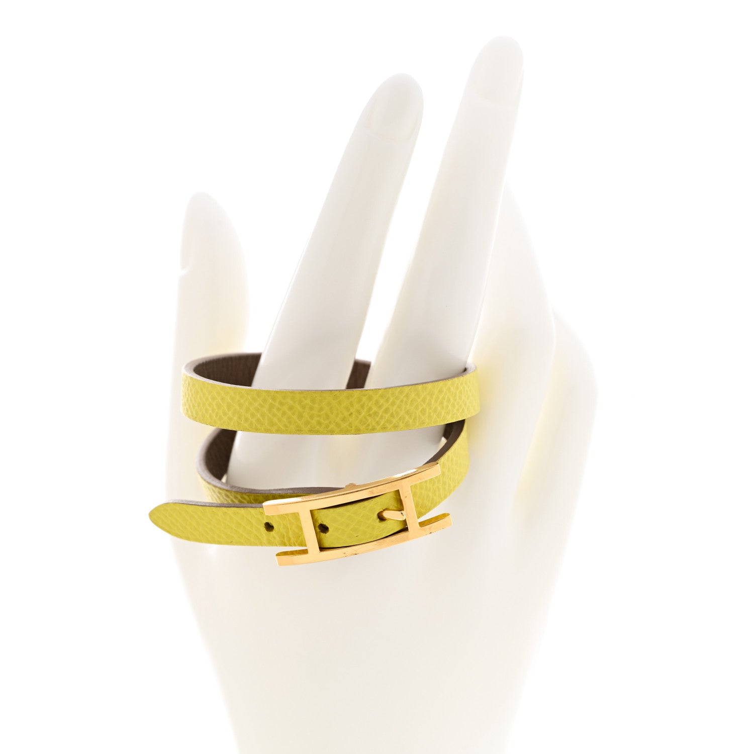 Hermes Epsom Swift Behapi Double Tour Bracelet XS Lime Etoupe 2 of 6