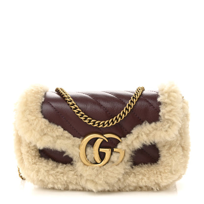 Gucci Azalea Calfskin Wool Matelasse Diagonal Super Mini GG Marmont Shoulder Bag Sand Desert 1 of 10