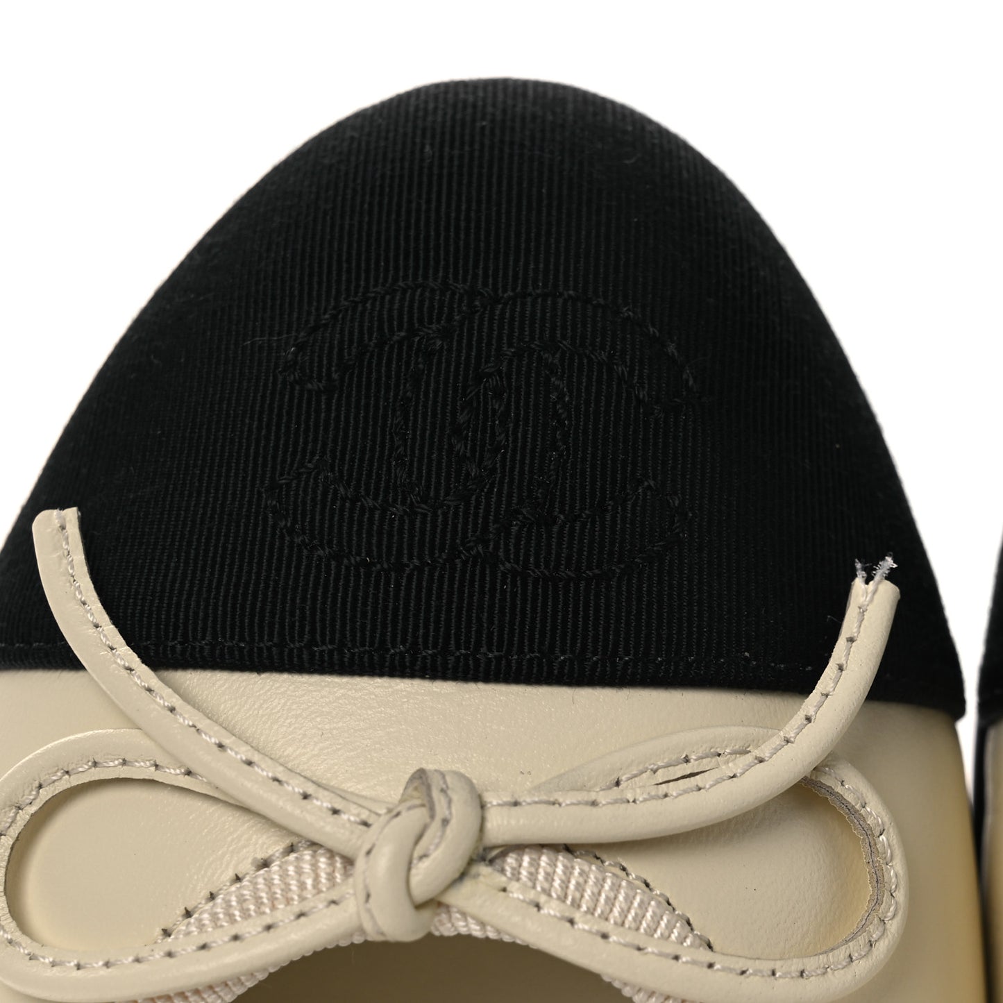 Calfskin Grosgrain Cap Toe CC Ballerina Flats 37 Ivory Black