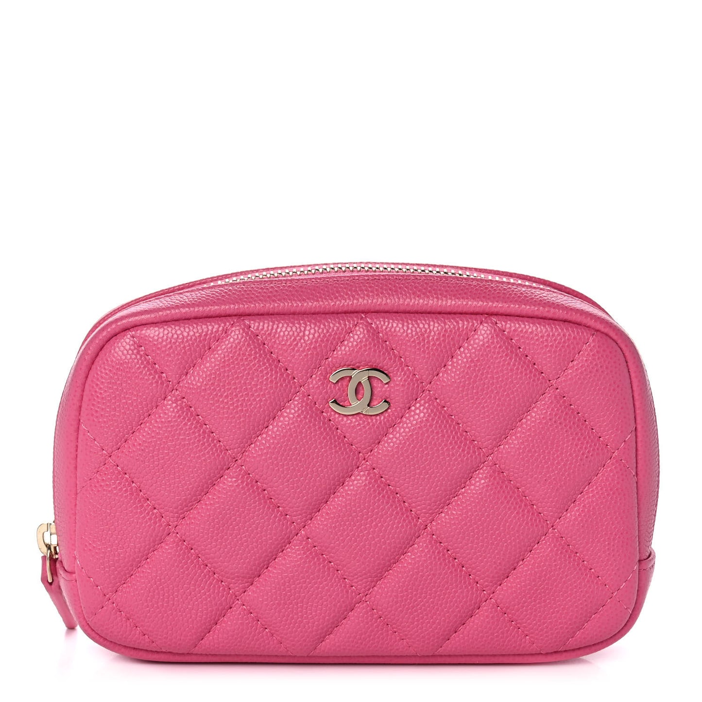 Caviar Quilted Small Curvy Pouch Cosmetic Case Pink