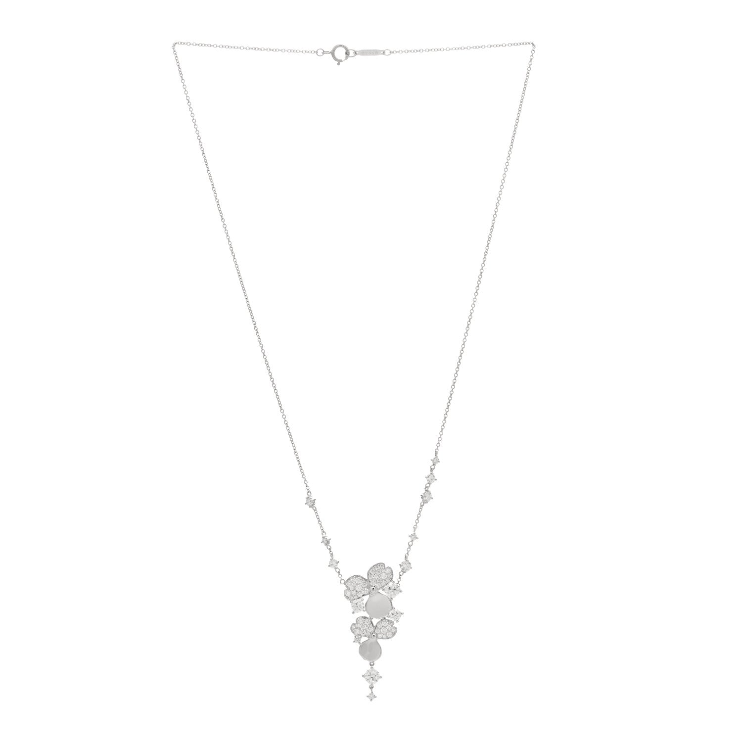 Tiffany Platinum Diamond Paper Flowers Cluster Drop Pendant Necklace 2 of 3