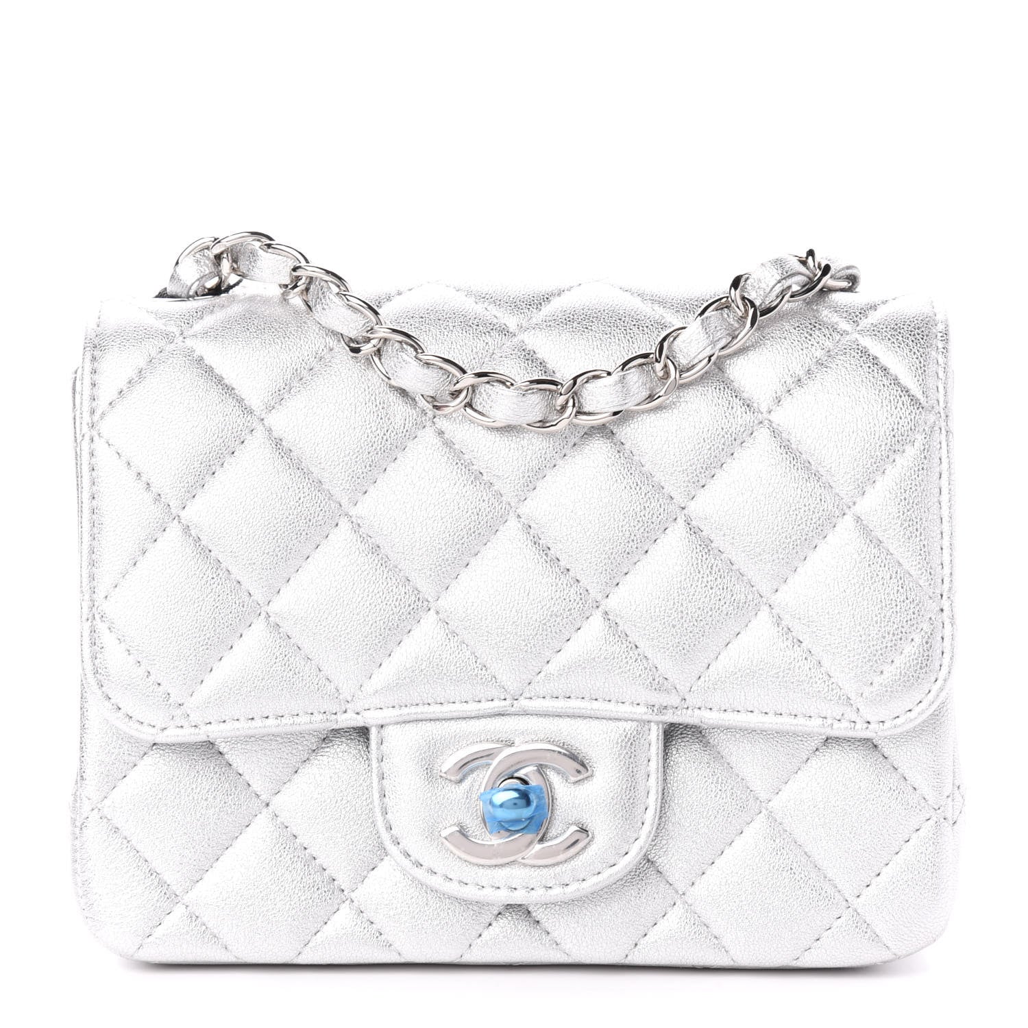 Chanel Metallic Lambskin Quilted Mini Square Flap Silver 1 of 10
