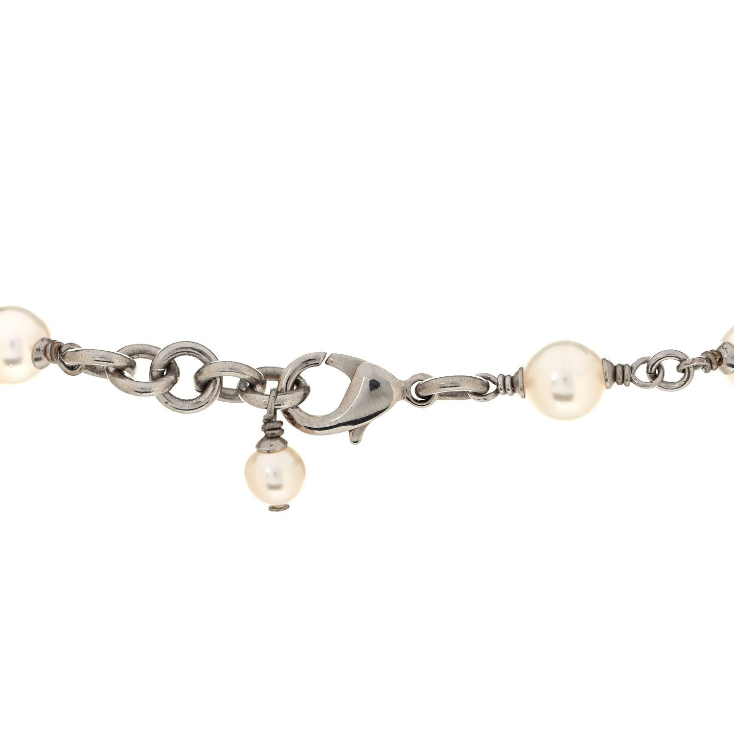 Chanel Crystal Pearl CC Long Necklace Silver 3 of 4