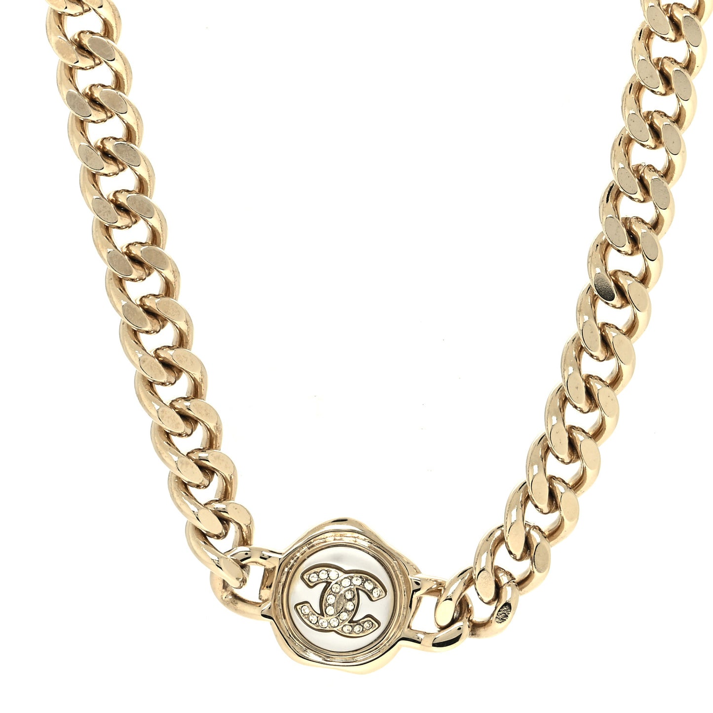 Pearl Crystal CC Chain Choker Necklace Gold