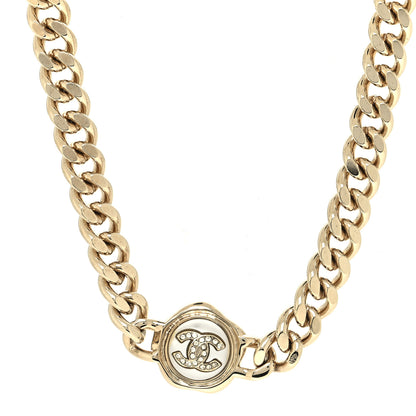 Chanel Pearl Crystal CC Chain Choker Necklace Gold 1 of 5
