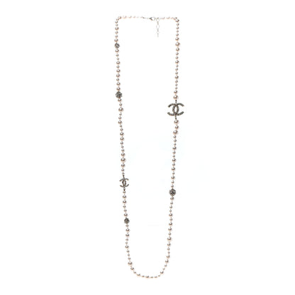 Chanel Pearl Baguette Crystal CC Long Necklace Silver 3 of 5