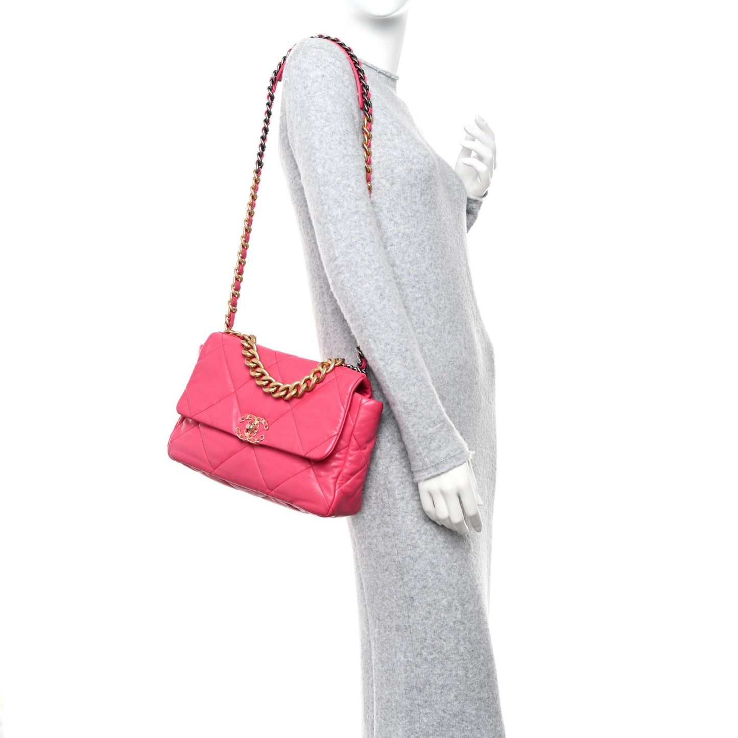 Goatskin Quilted Large Chanel 19 Flap Dark Pink