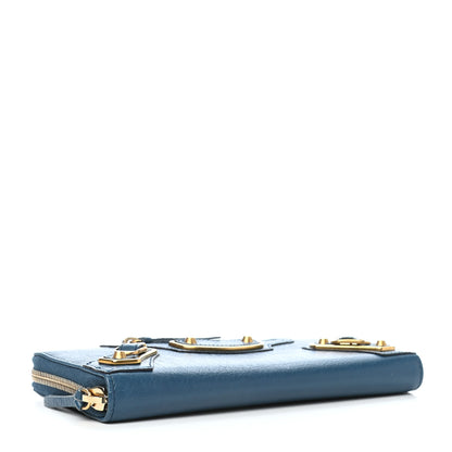 Balenciaga Chevre Gold Metallic Edge Hardware Zip Around Wallet Blue 4 of 7