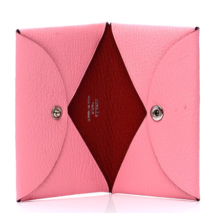 Hermes Chevre Verso Calvi Card Case Rose Confetti Brique 4 of 4