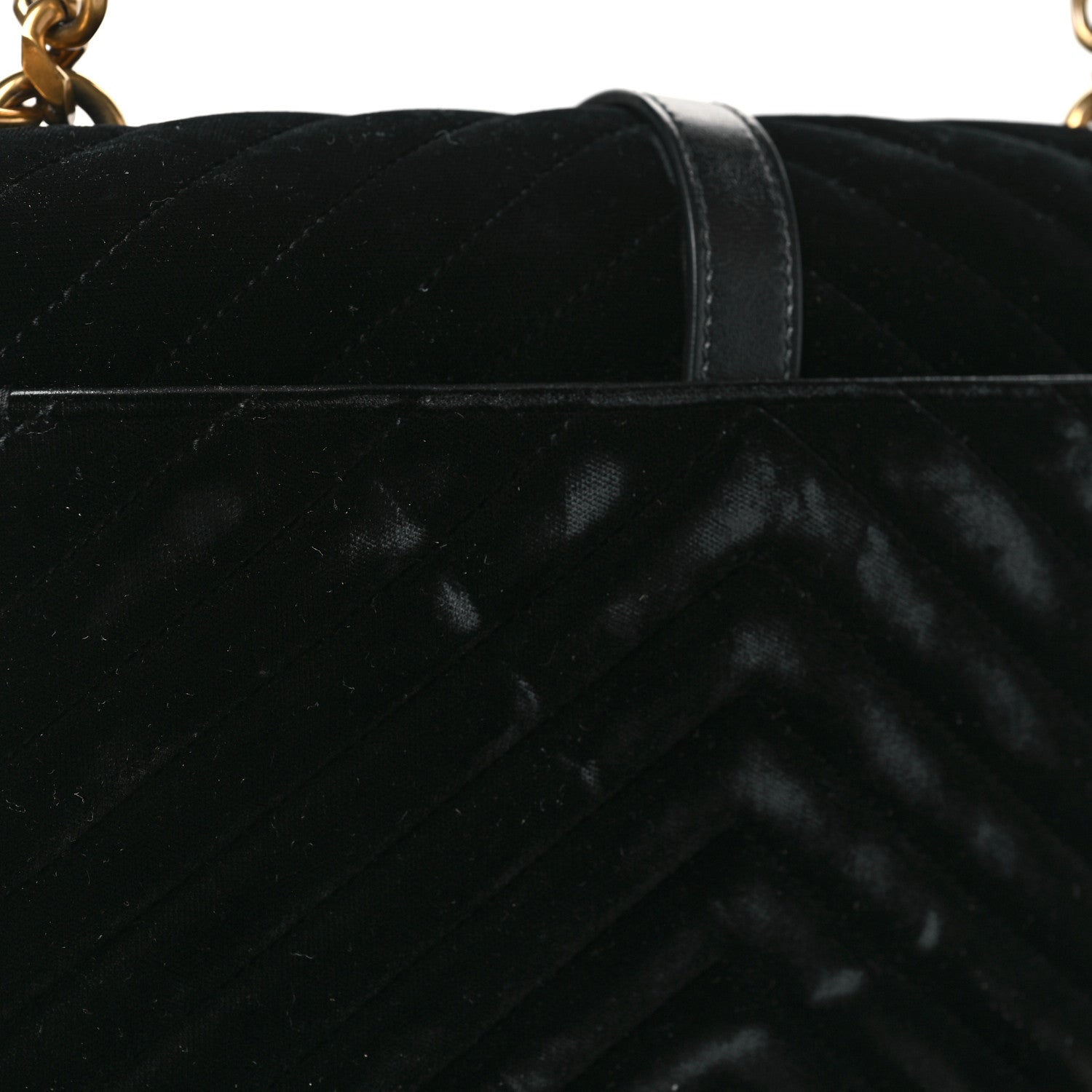 Saint Laurent Velvet Matelasse Chevron Medium College Monogram Bag Black 9 of 9