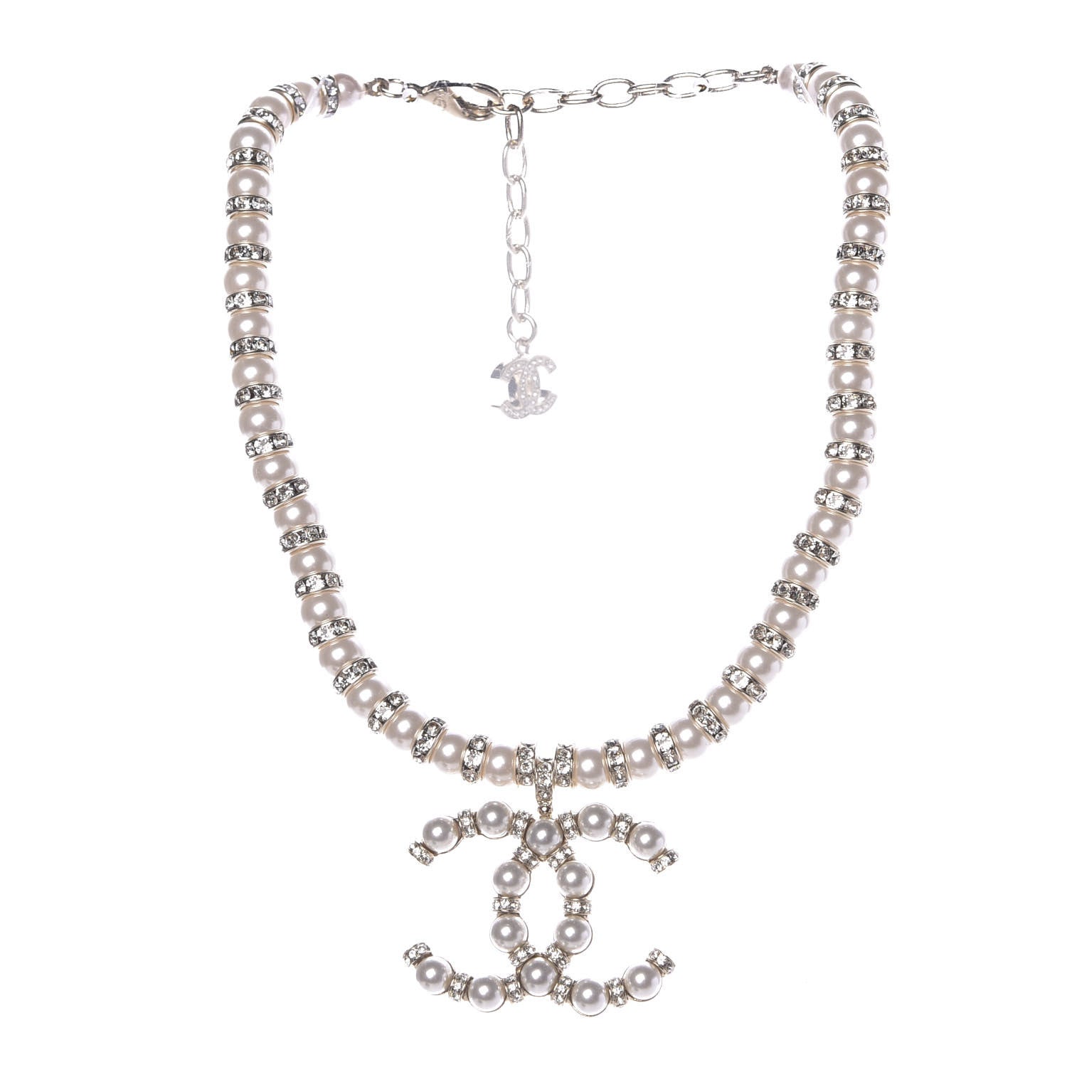 Chanel Pearl Crystal CC Short Necklace Gold 1 of 8