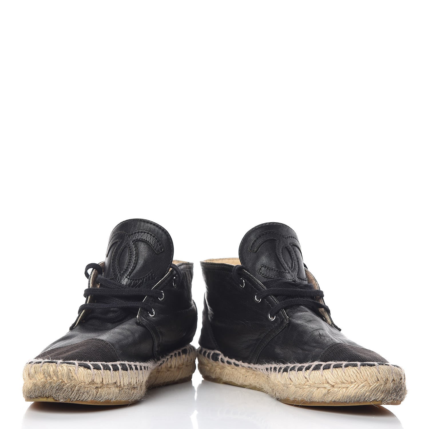 Chanel Lambskin Canvas Cap Toe Lace Up Espadrilles 35 Black 5 of 20