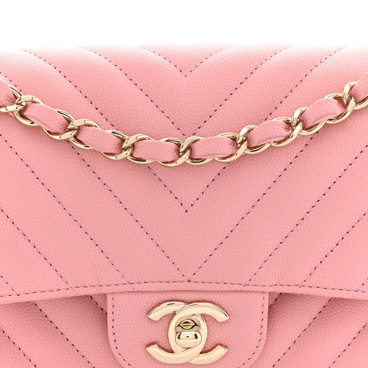 Caviar Chevron Quilted Small Double Flap Pink