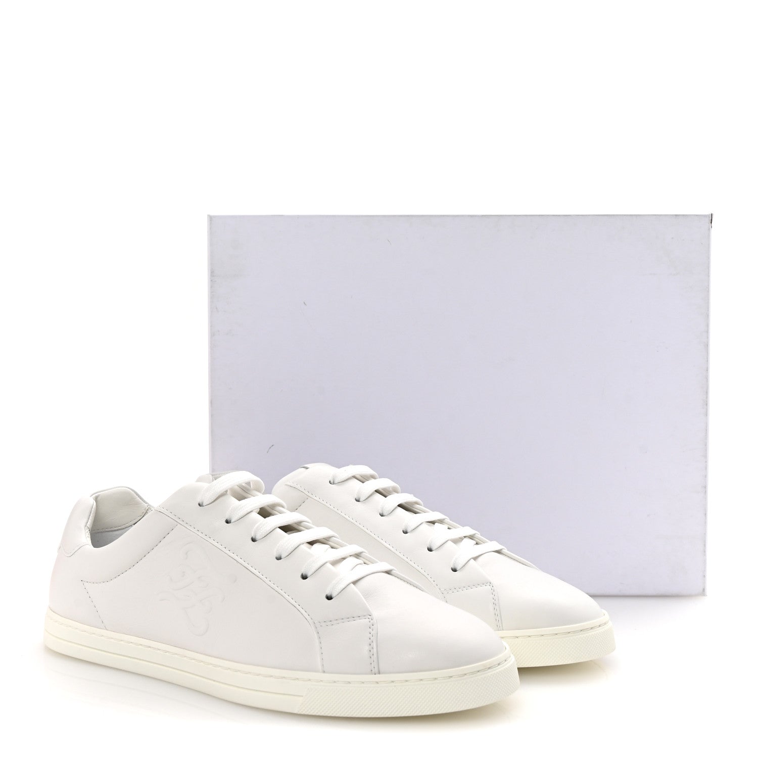 Fendi Vitello Karligraphy Embossed Low Top Sneakers 9 White 10 of 10