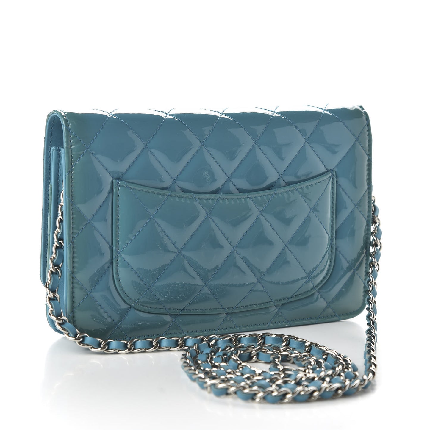 Patent Quilted Wallet On Chain WOC Blue