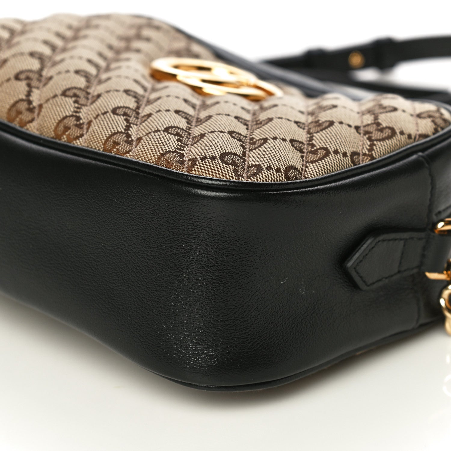 Gucci Monogram Matelasse Diagonal Small GG Marmont Chain Shoulder Bag Beige Black 10 of 12