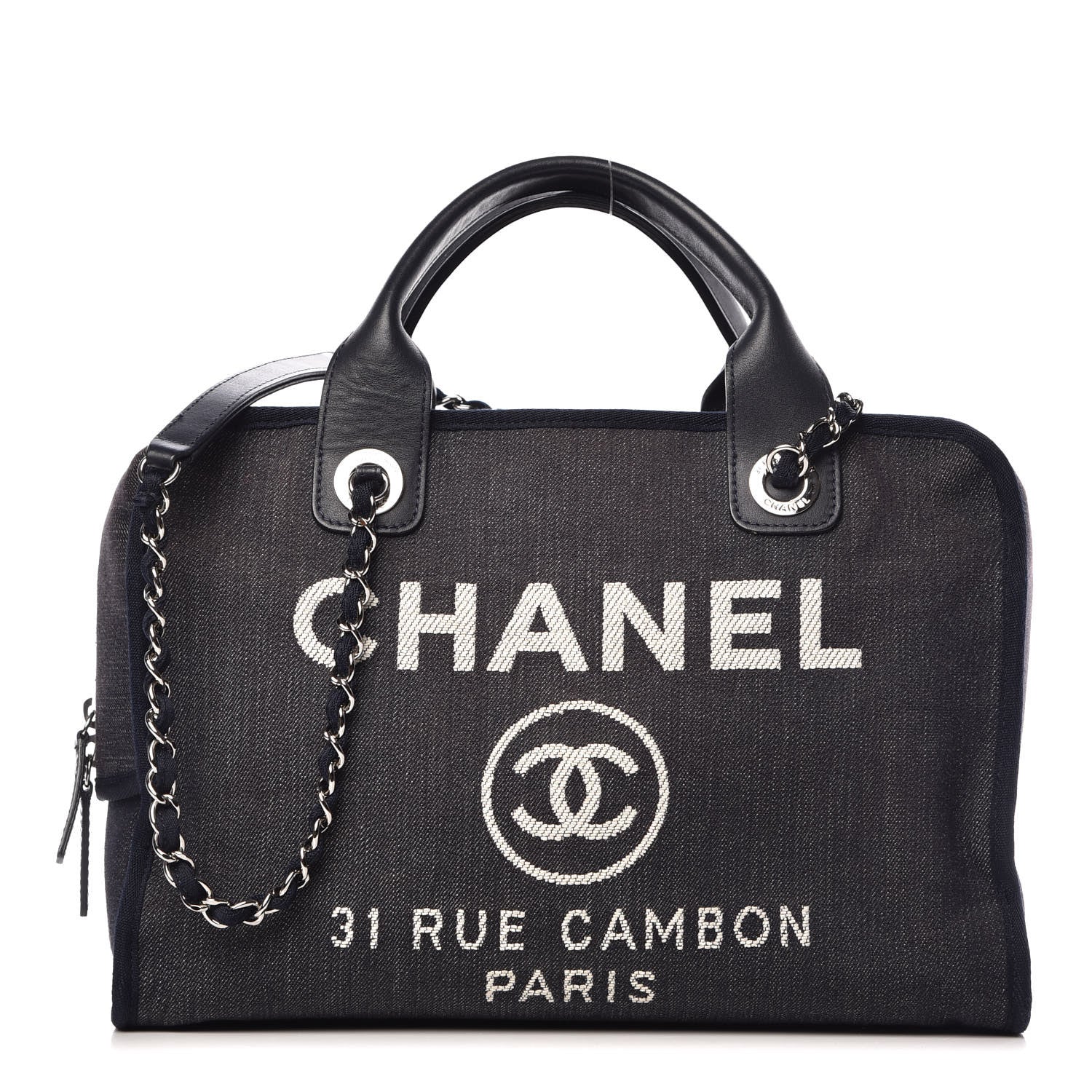 Chanel Denim Deauville Bowling Bag Dark Blue 1 of 9