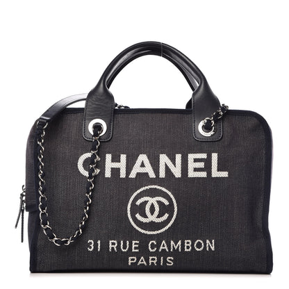 Chanel Denim Deauville Bowling Bag Dark Blue 1 of 9