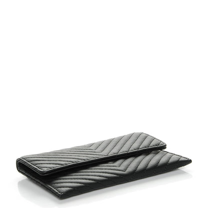 Chanel Calfskin Chevron Wallet On Chain WOC Insert Black 4 of 7