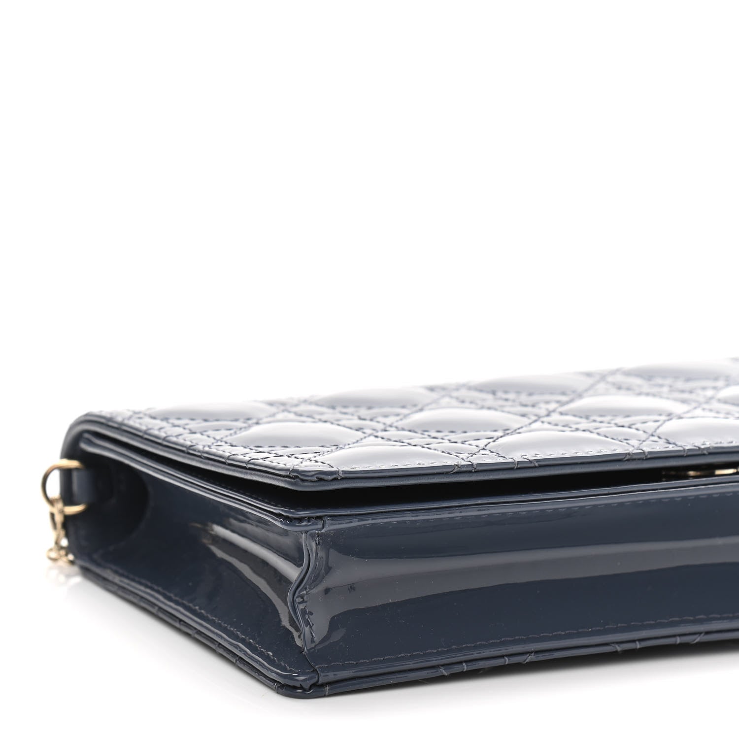 Christian Dior Patent Cannage Lady Dior Chain Wallet Denim 10 of 13