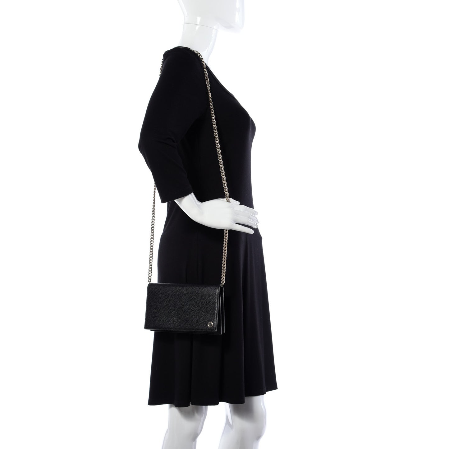 Dollar Calfskin Medium Betty Chain Wallet Black