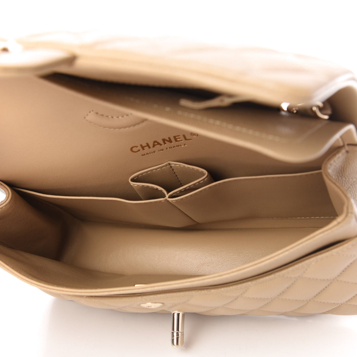 Caviar Quilted Small Double Flap Dark Beige