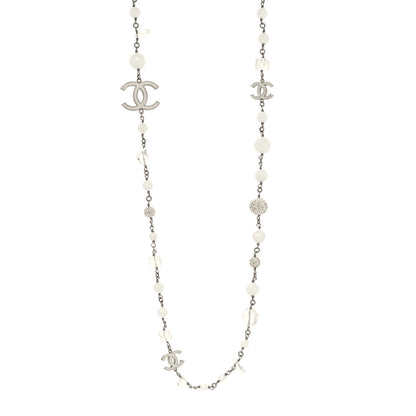 Chanel Crystal Bead CC Long Necklace White 1 of 5