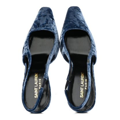 Saint Laurent Velvet Tom 90 Dream Slingback Pumps 37.5 Denim 2 of 11