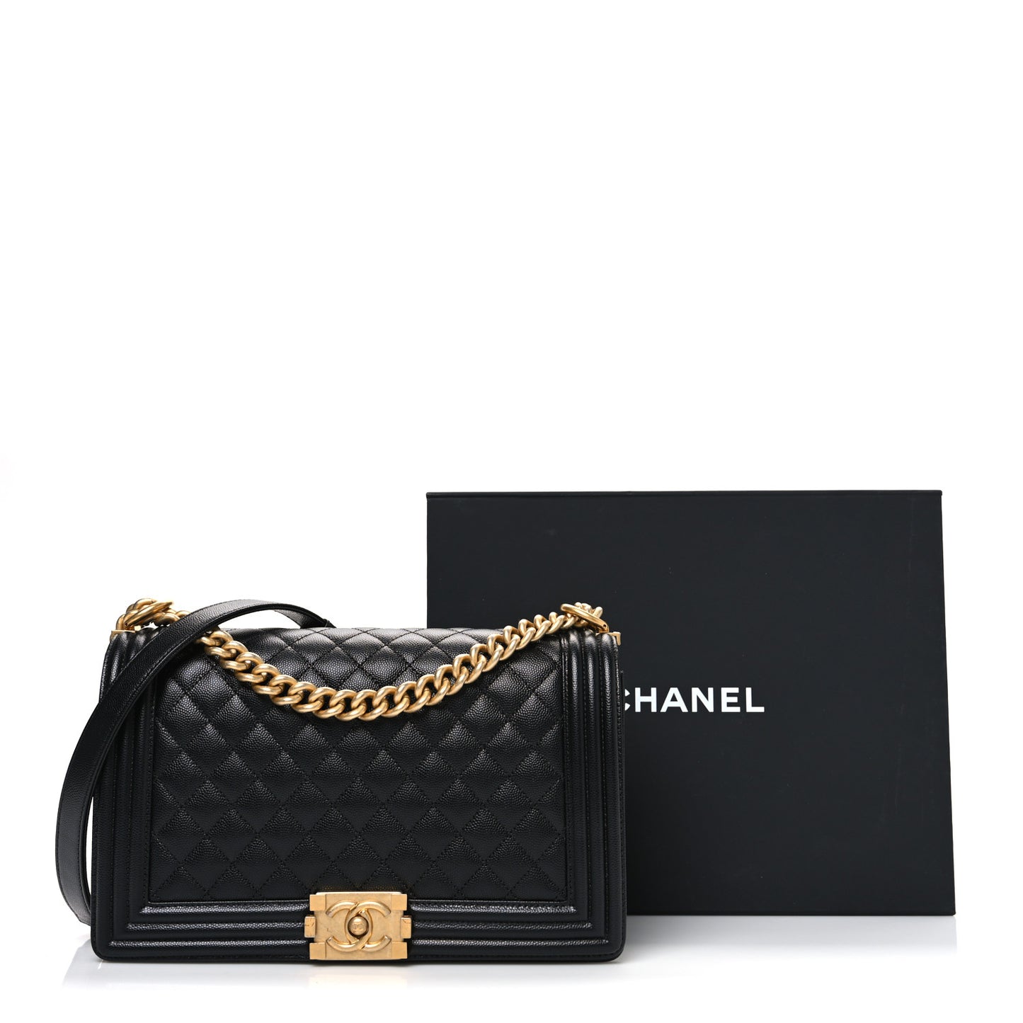 Caviar Quilted New Medium Boy Flap Black Black