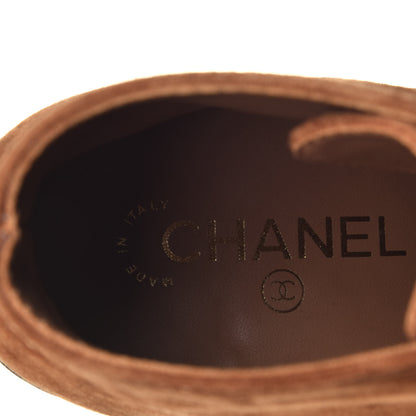 Chanel Suede Patent Cap Toe CC Boots 39 Beige Black 7 of 9