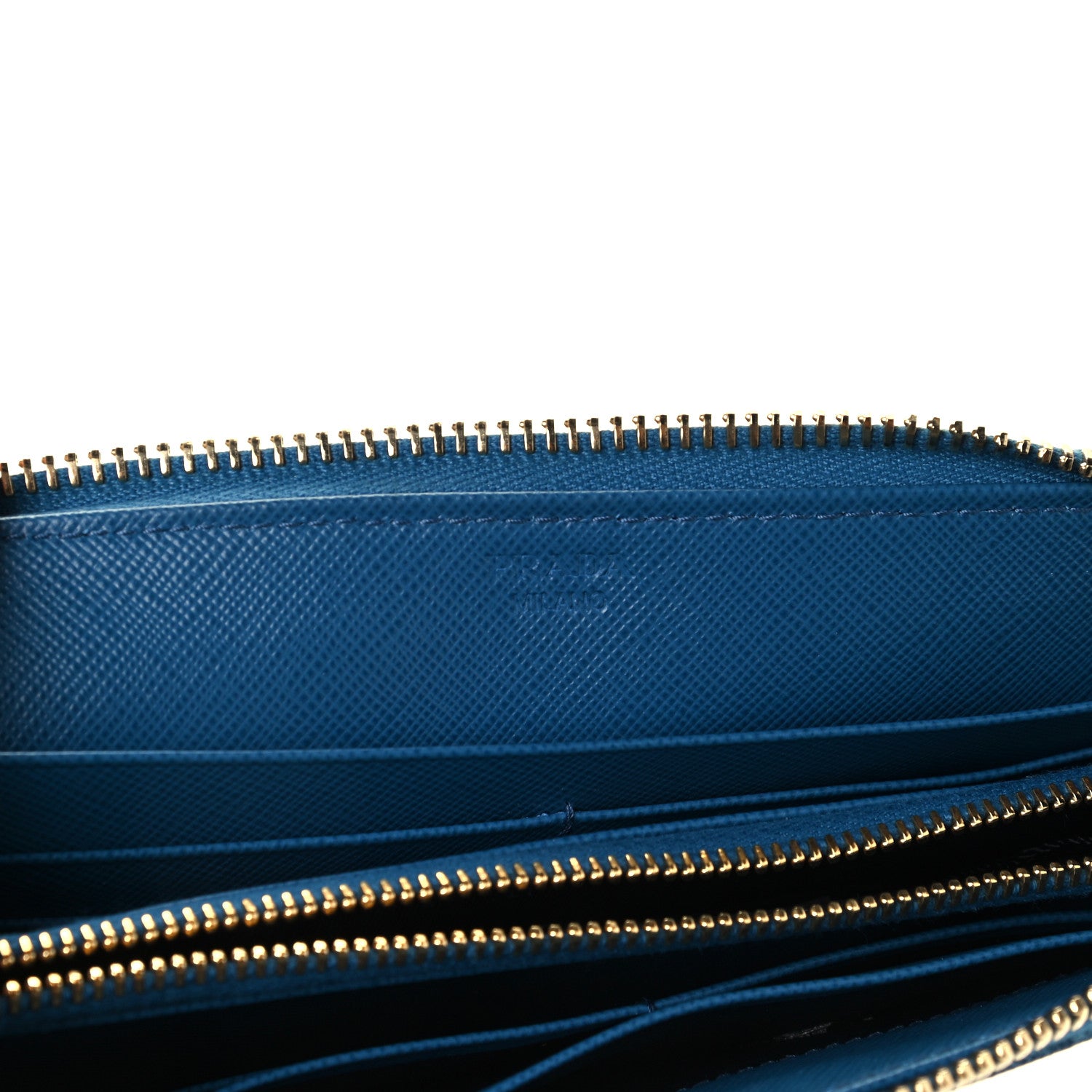Prada Saffiano Metal Zip Around Wallet Blue 5 of 12