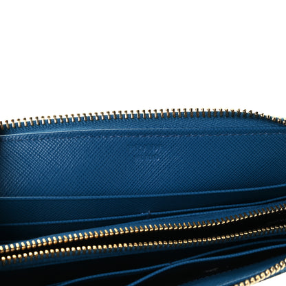 Prada Saffiano Metal Zip Around Wallet Blue 5 of 12