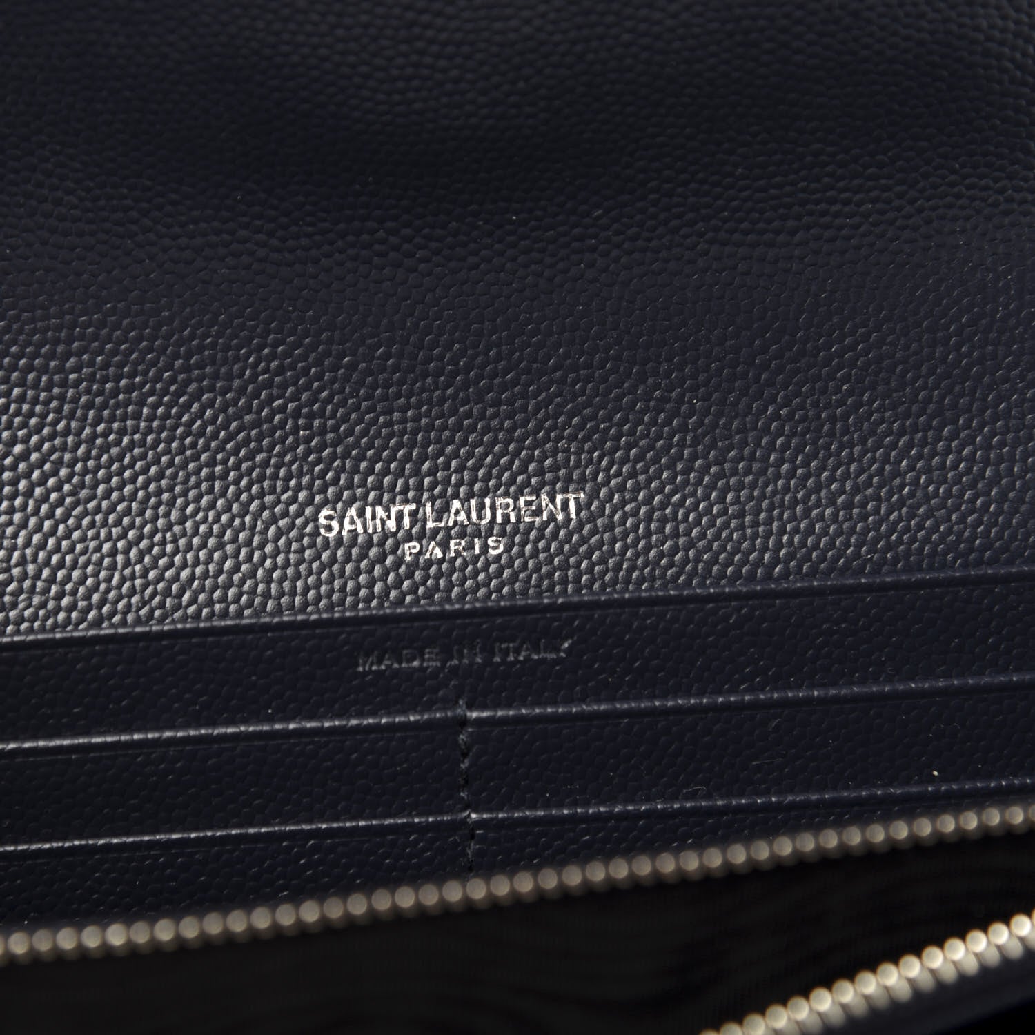 Saint Laurent Grain De Poudre Matelasse Chevron Monogram Flap Wallet Deep Marine 6 of 7