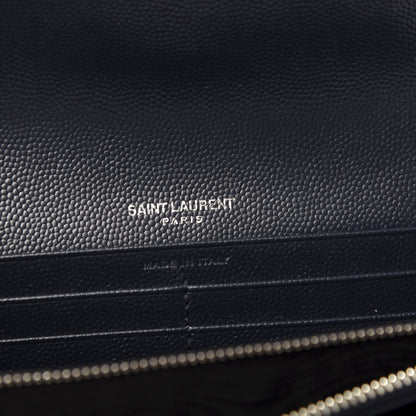 Saint Laurent Grain De Poudre Matelasse Chevron Monogram Flap Wallet Deep Marine 6 of 7