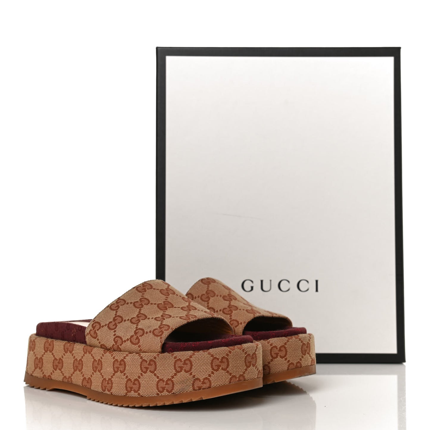 Canvas GG Monogram Angelina Platform Slide Sandals 36.5 Beige Ruggine