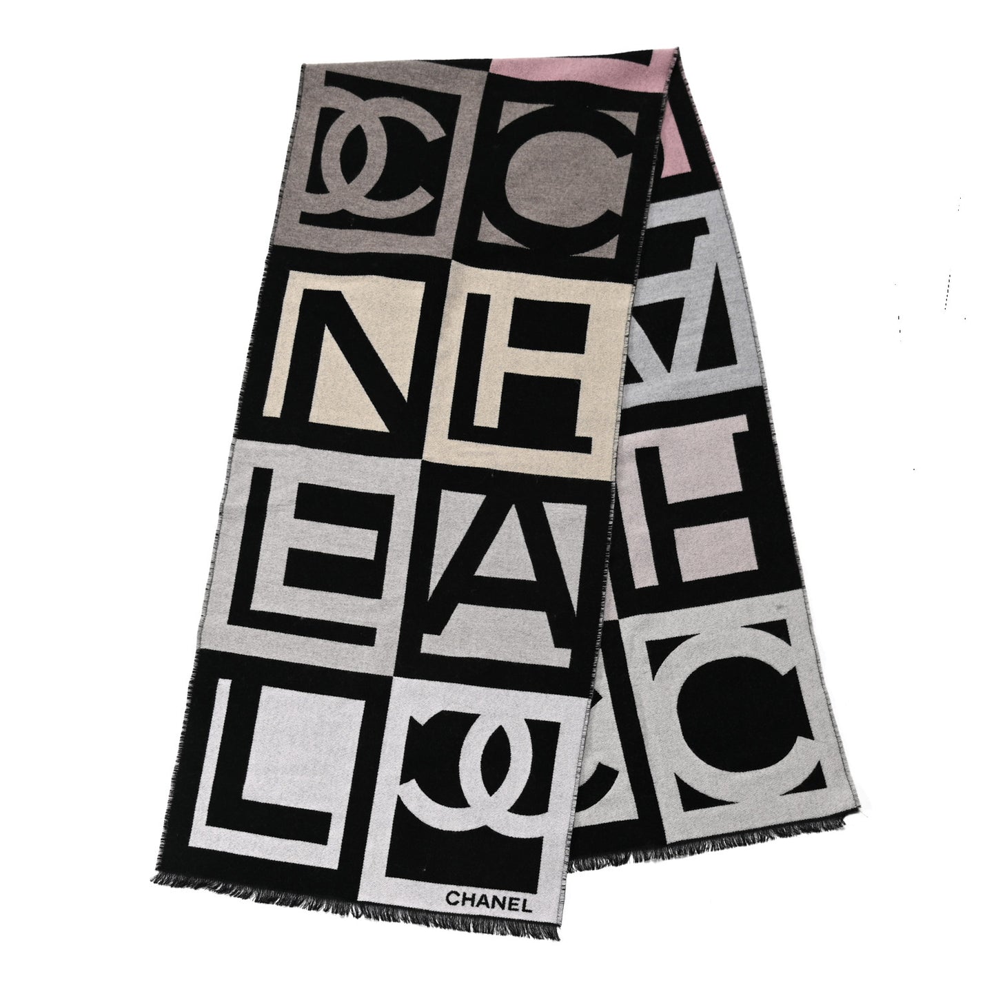Cashmere Wool Silk CC Logo Stole Black Multicolor