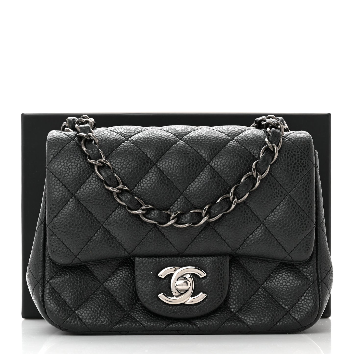 Caviar Quilted Mini Square Flap Dark Charcoal