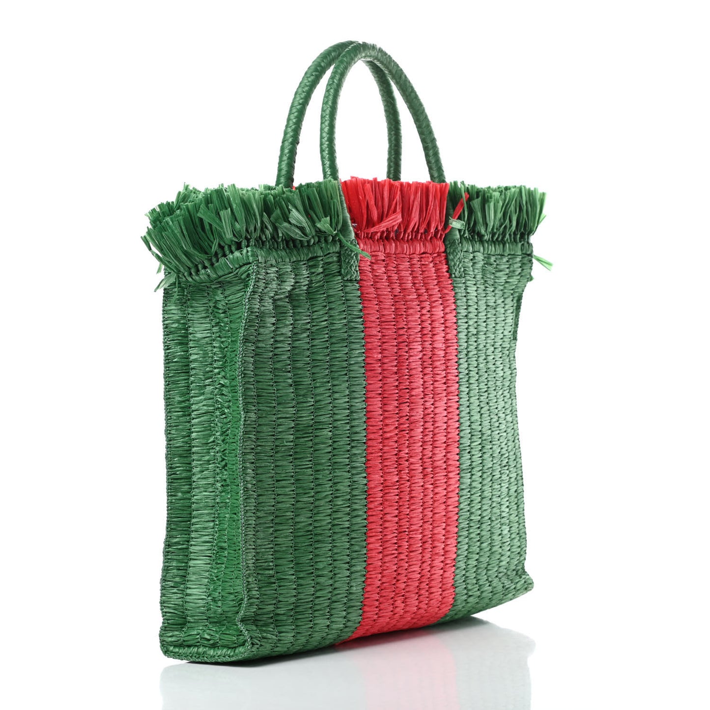 Raffia Linen Web Cestino Tote Bag Red Green