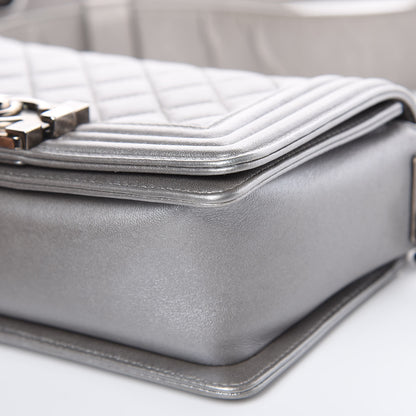 Chanel Metallic Lambskin Stingray Quilted Small Boy Flap Silver 9 of 13